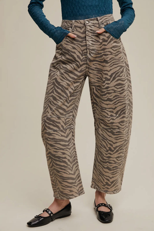 Animal Print Barrel Jeans