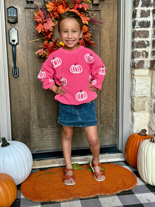 Girls Pink Pumpkin Sweatshirt