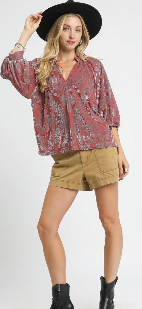 Velvet V Neck Blouse