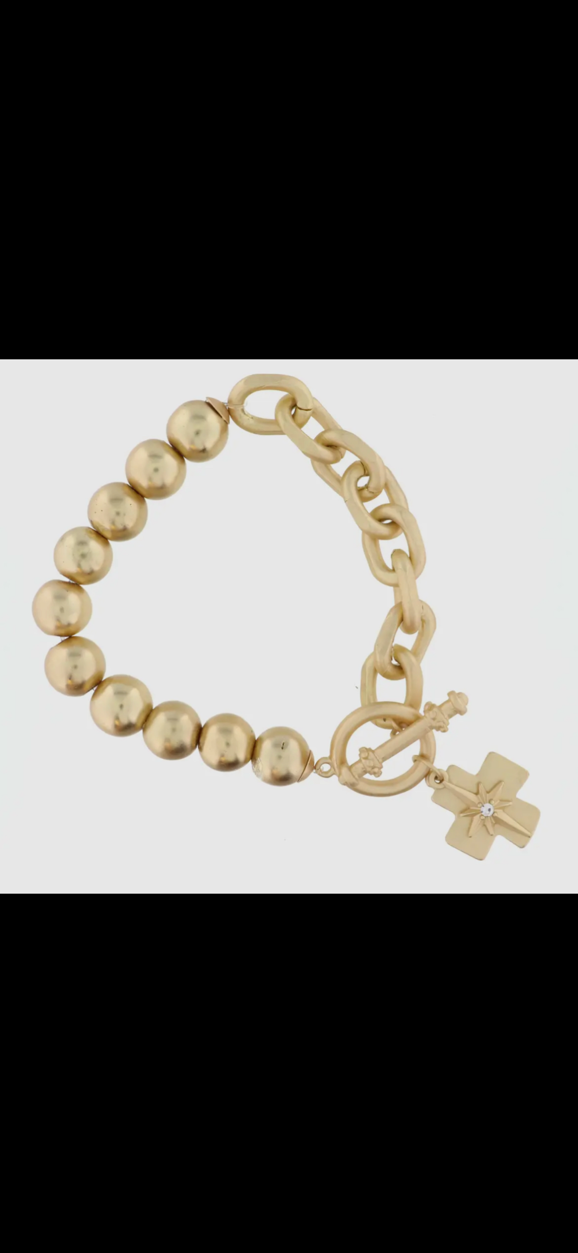 Beaded Gold Bracelet with Cross Charm