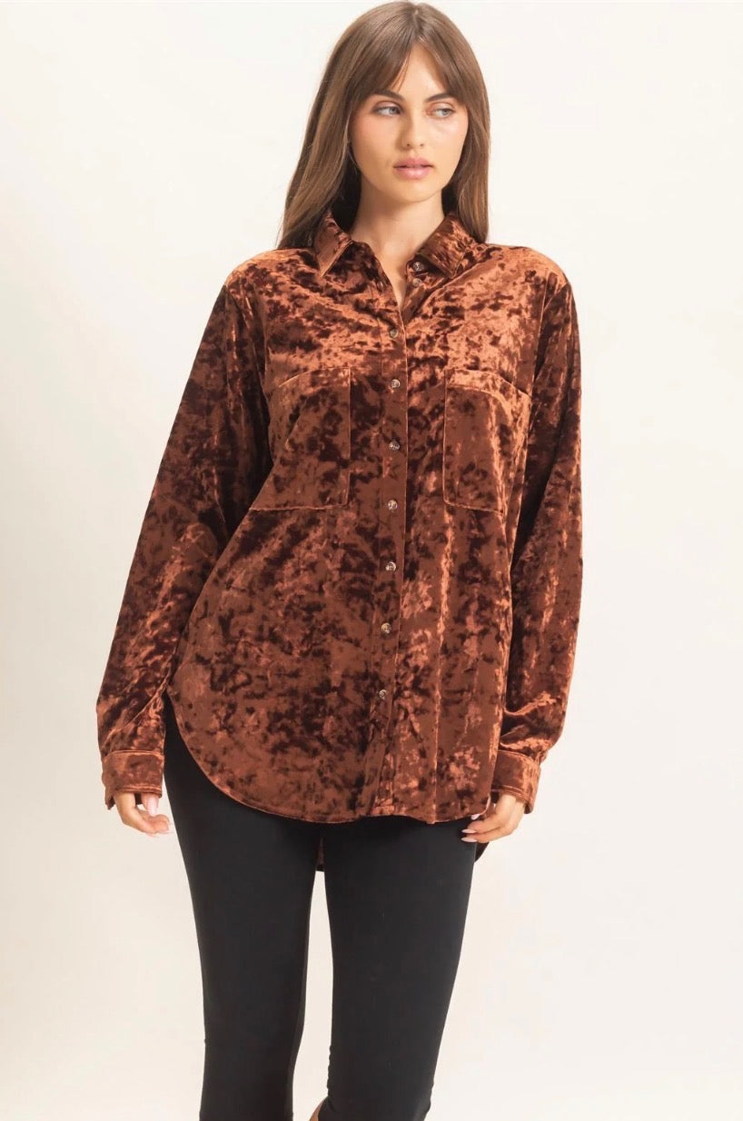 Crushed Velvet Button Up Shirt
