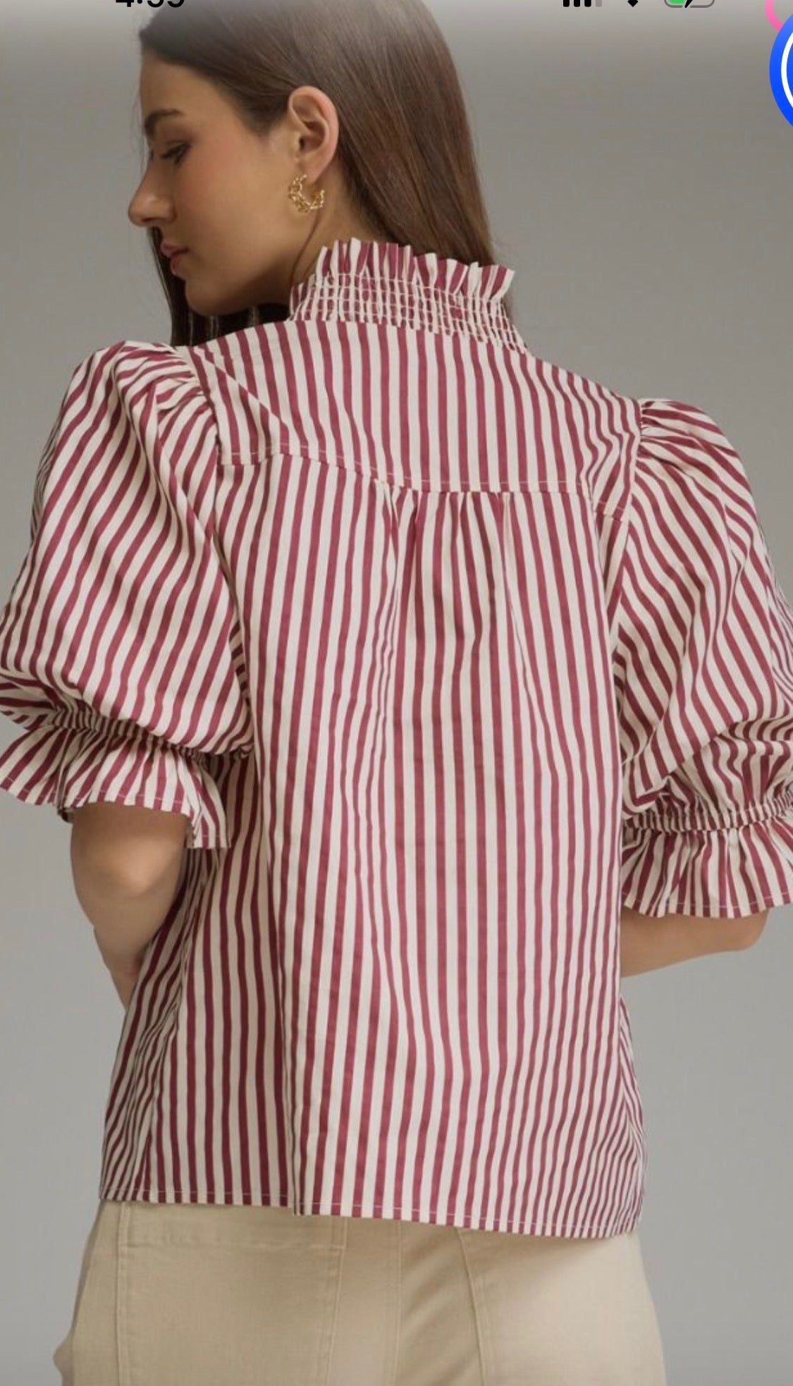 Stripe 3/4 Puff Sleeve Top