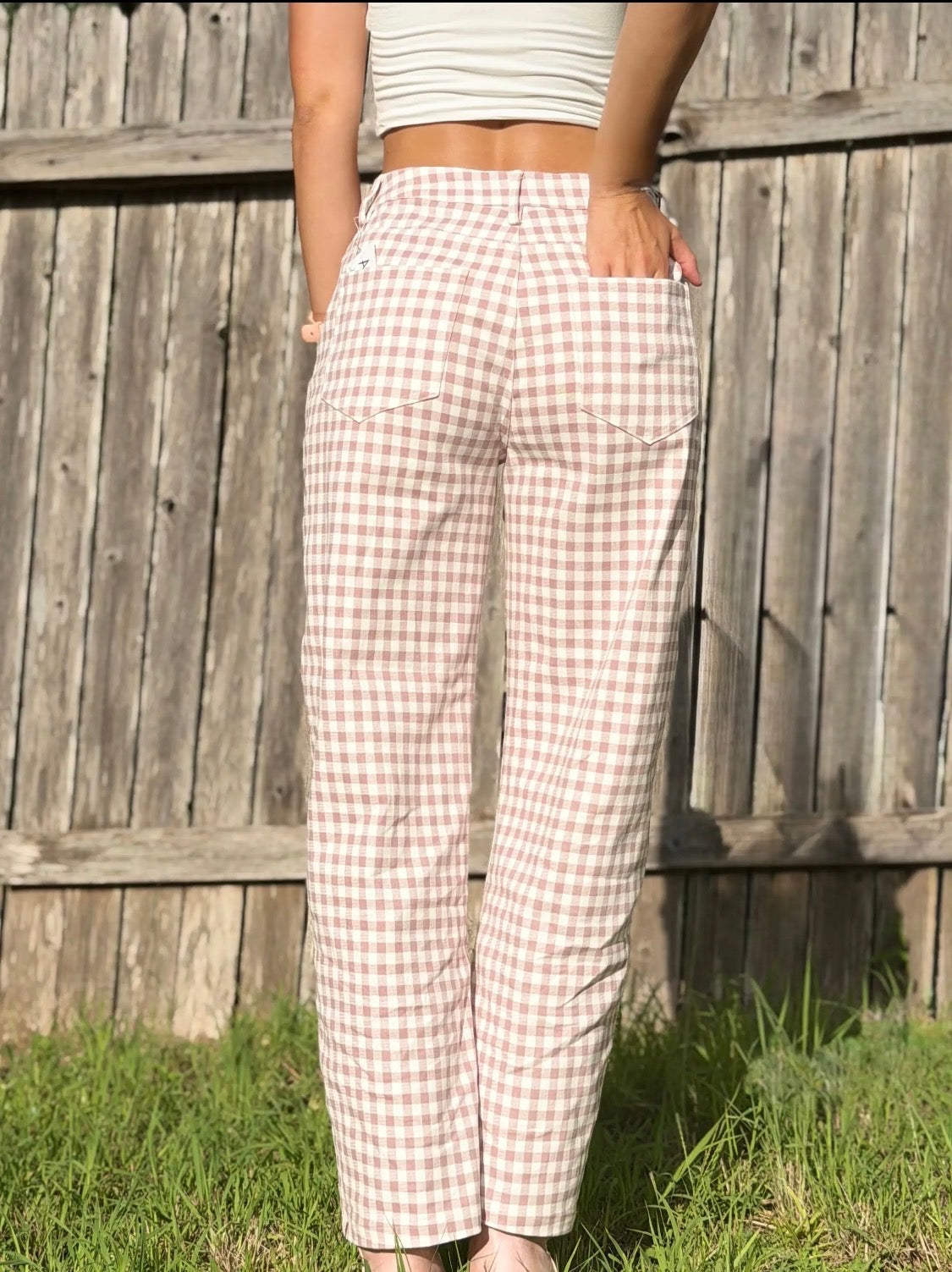 Michelle Gingham Barrel Jean