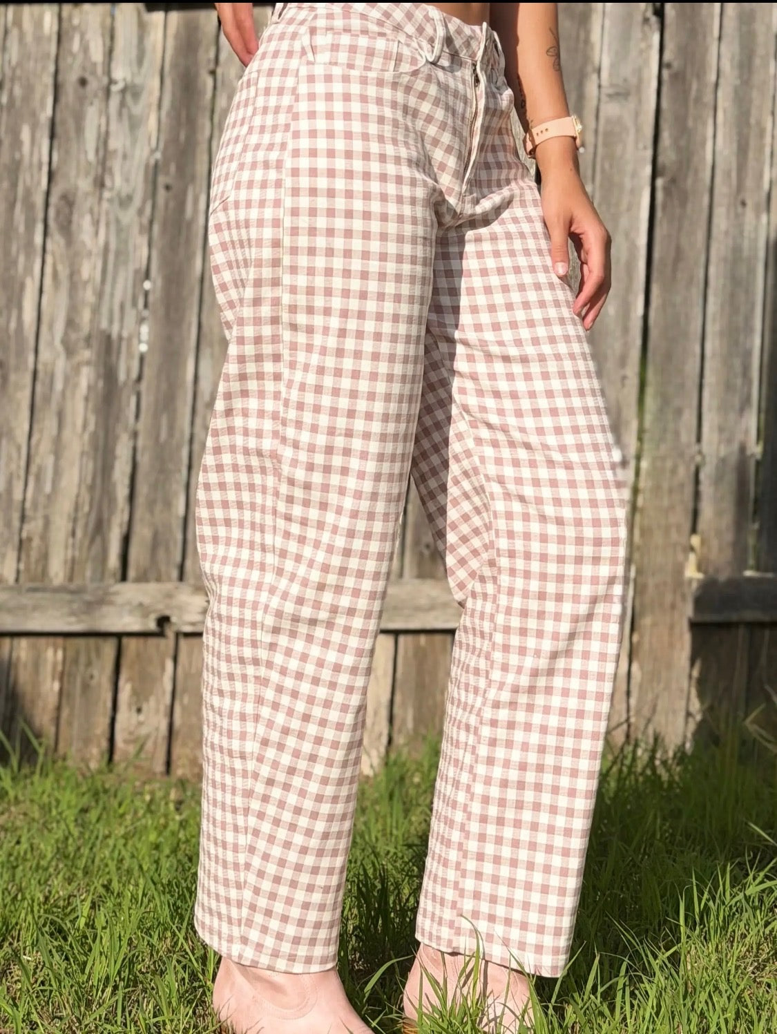 Michelle Gingham Barrel Jean