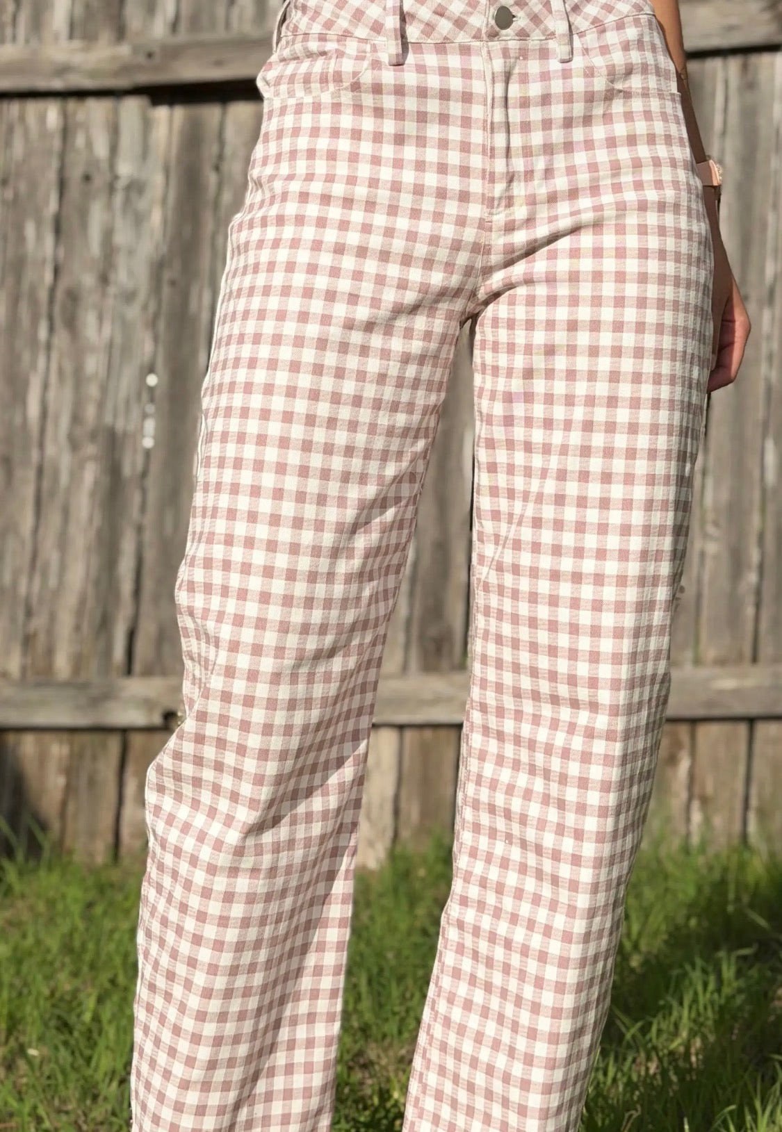 Michelle Gingham Barrel Jean