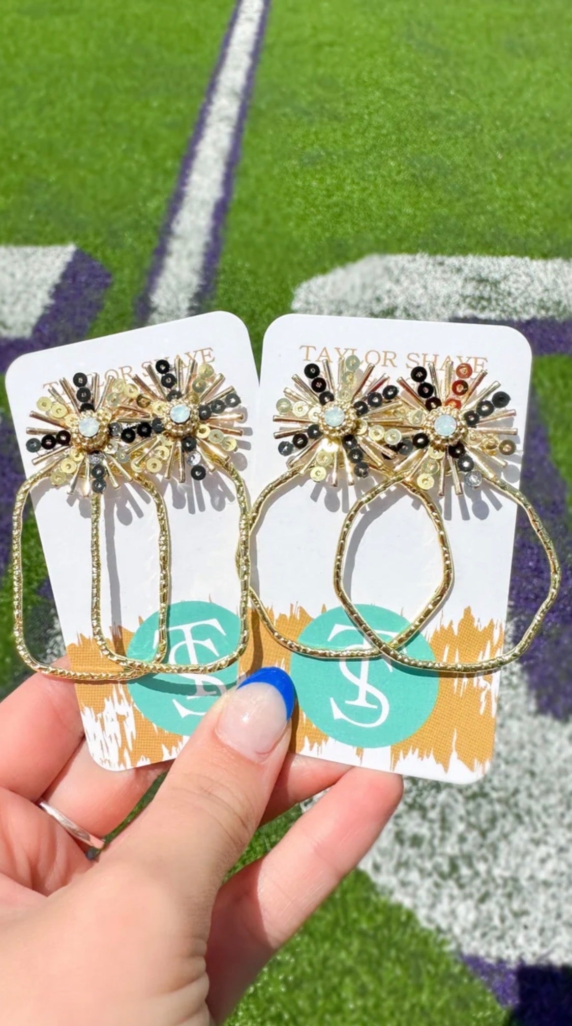 Taylor Shaye Game Day Sequin Starburst Hoop Earrings