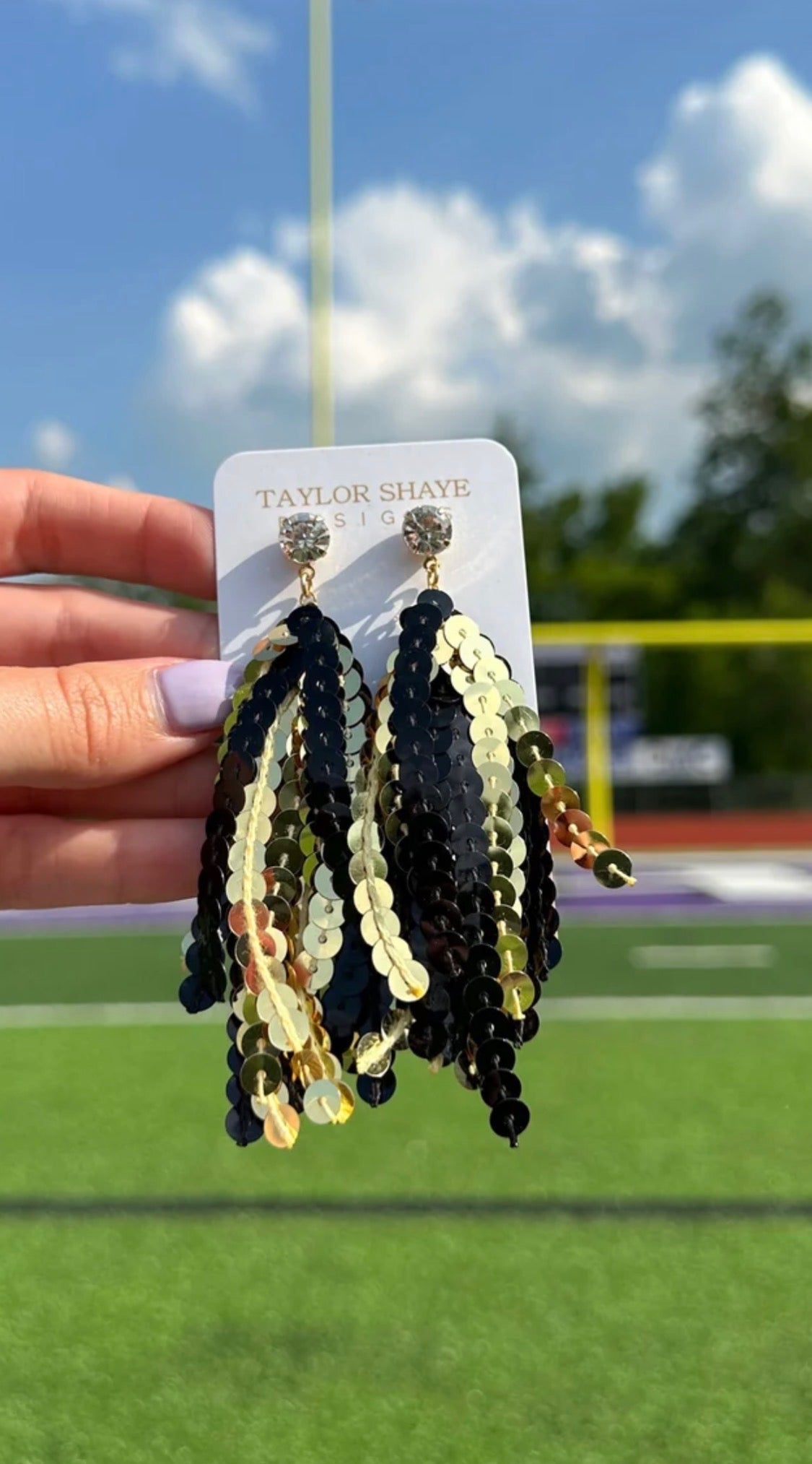Taylor Shaye  Black and Gold Sequin Tassel Earrings