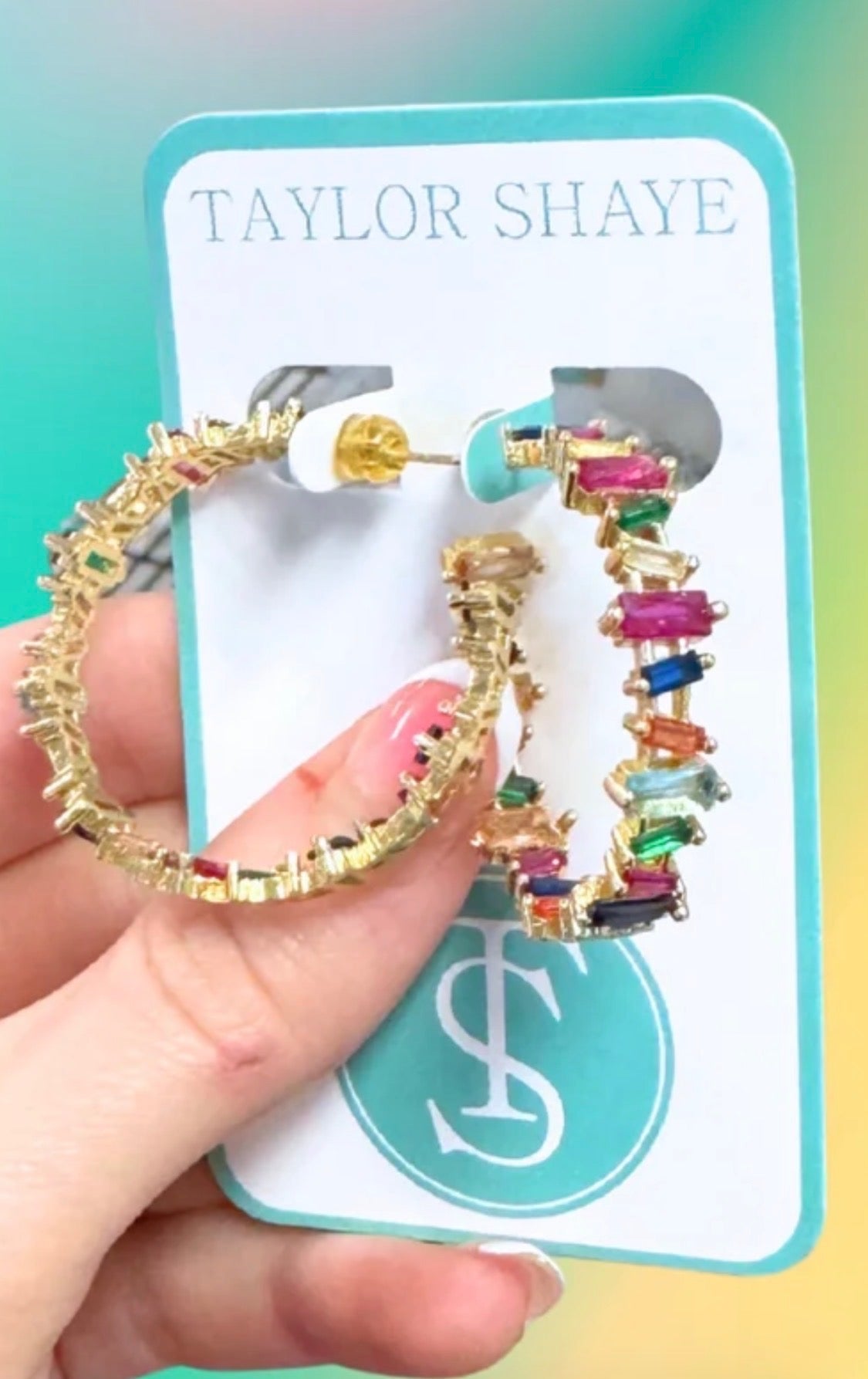 Taylor Shaye Rainbow Baguette Hoops