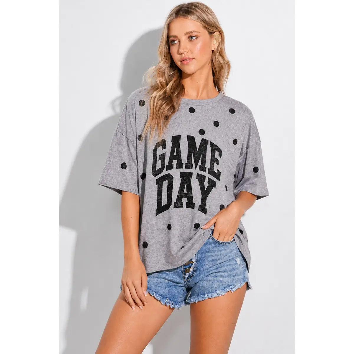Game Day Grey Polka Dot Cropped Tee