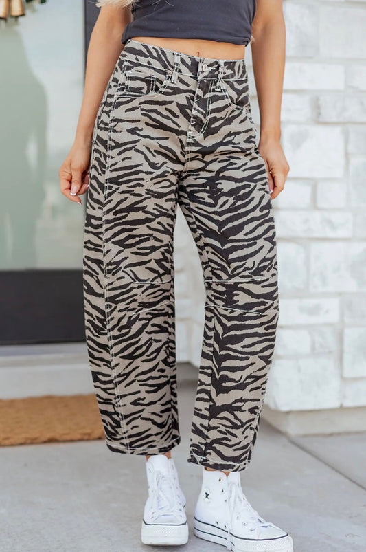 Zebra Stripe Barrel Jeans