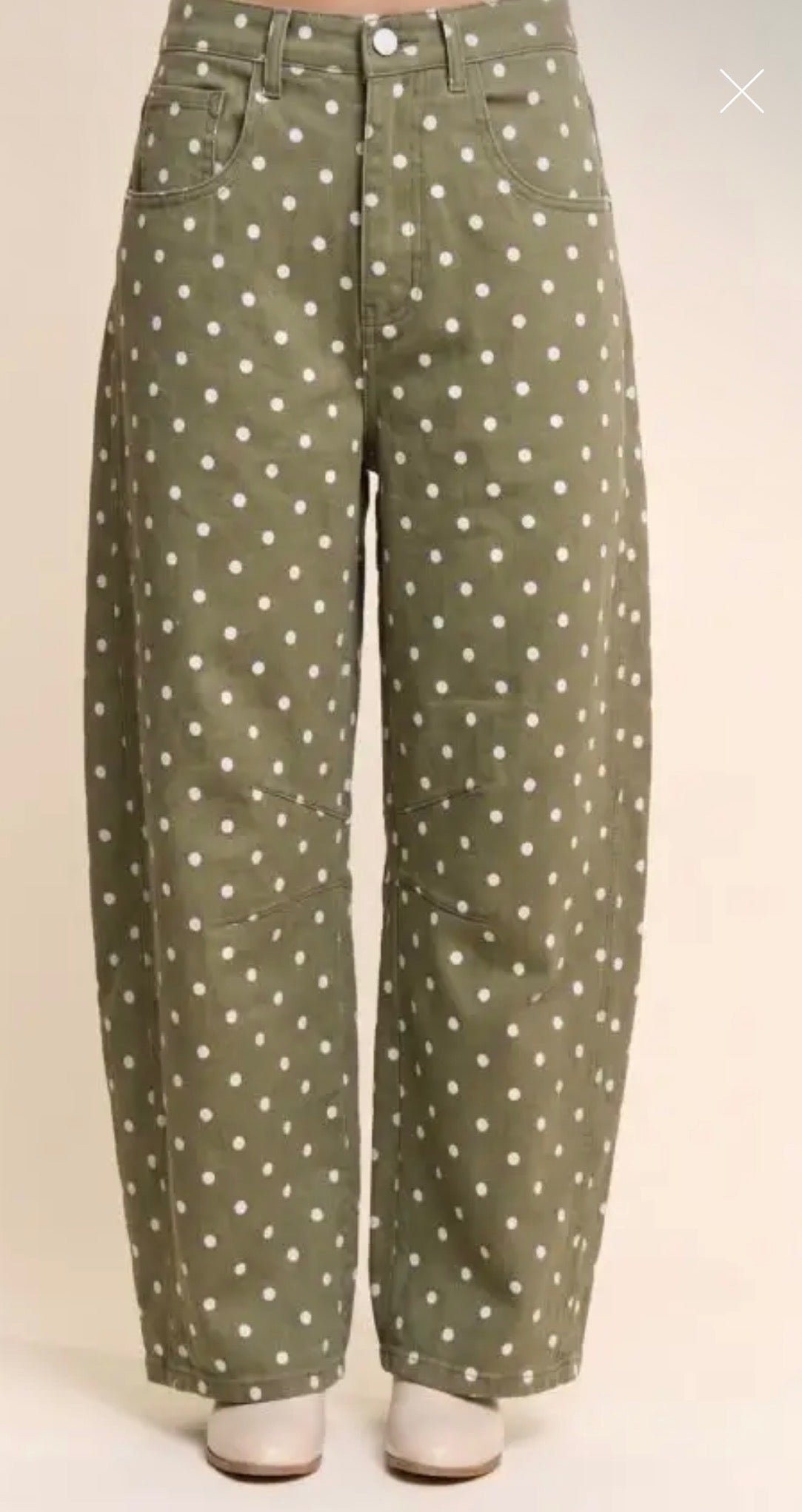 Polka Dot Denim Barrel Jeans