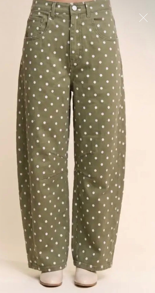 Polka Dot Denim Barrel Jeans
