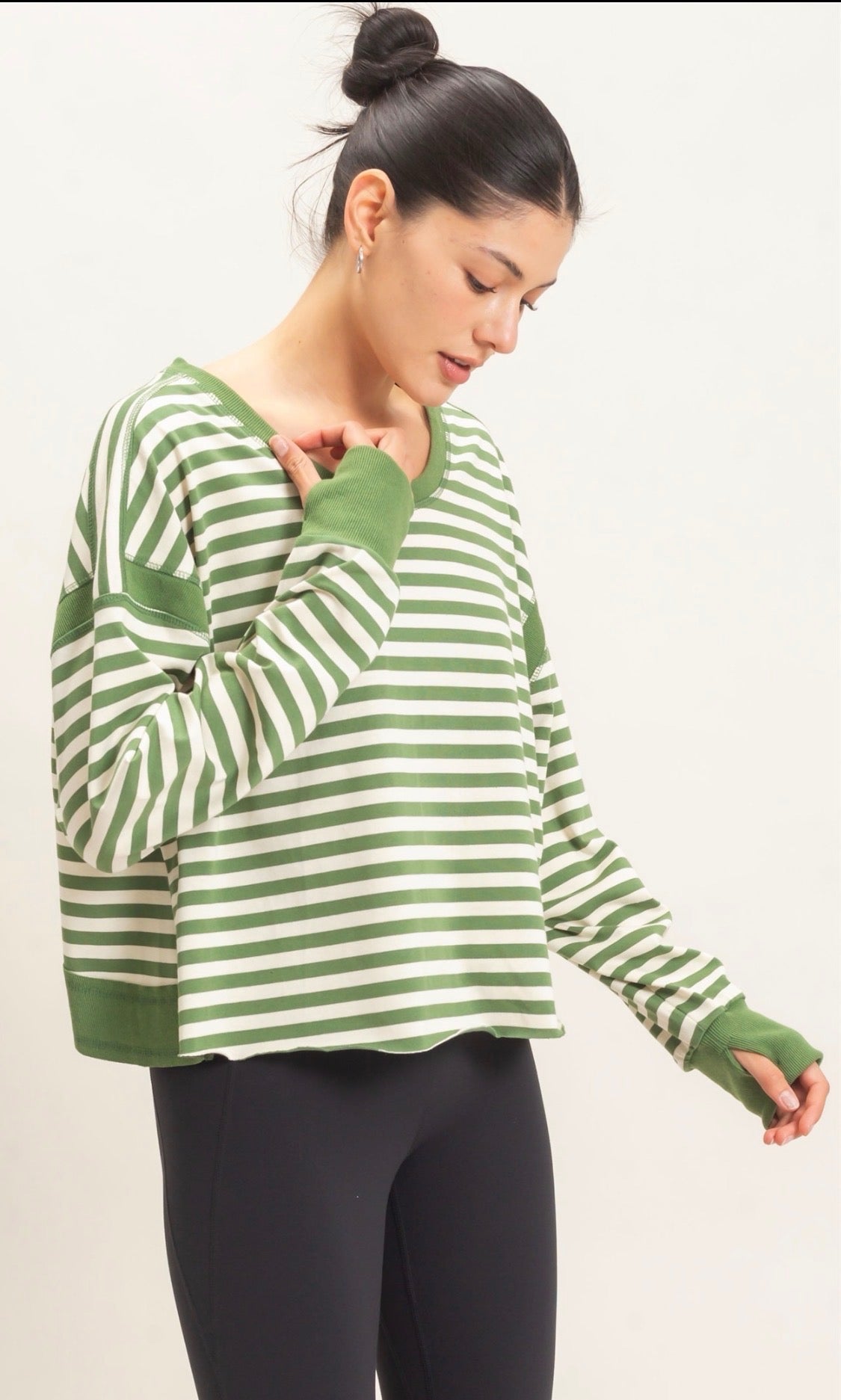 Striped long sleeve open back top