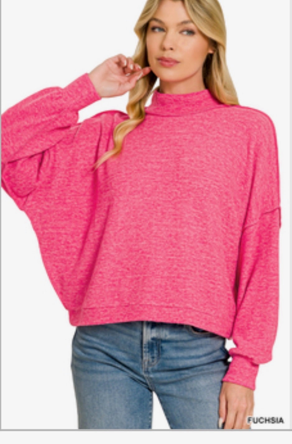 Brushed Melange Hacci Mock Neck Sweater