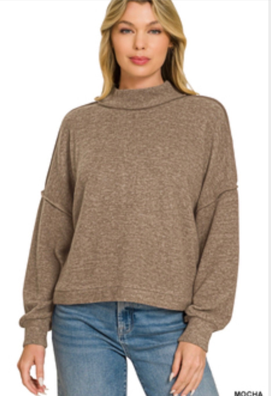 Brushed Melange Hacci Mock Neck Sweater