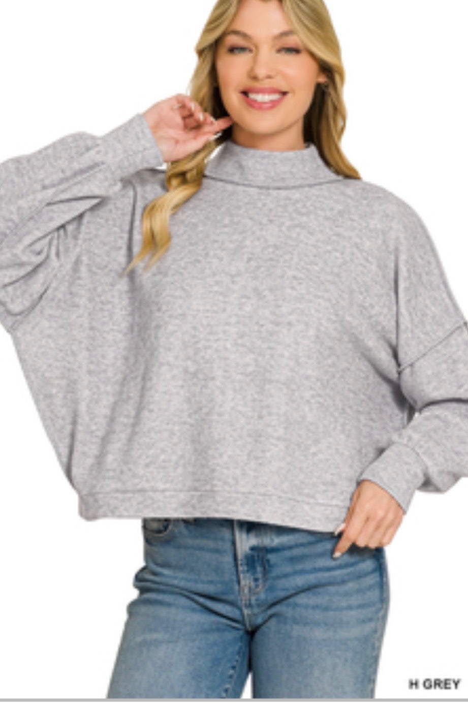 Brushed Melange Hacci Mock Neck Sweater