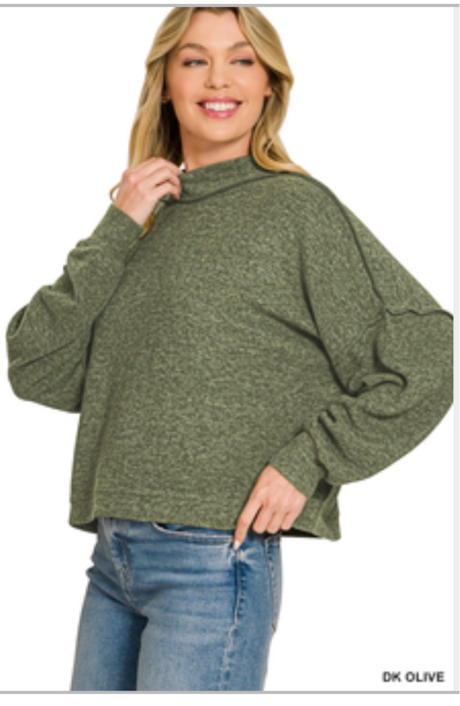 Brushed Melange Hacci Mock Neck Sweater