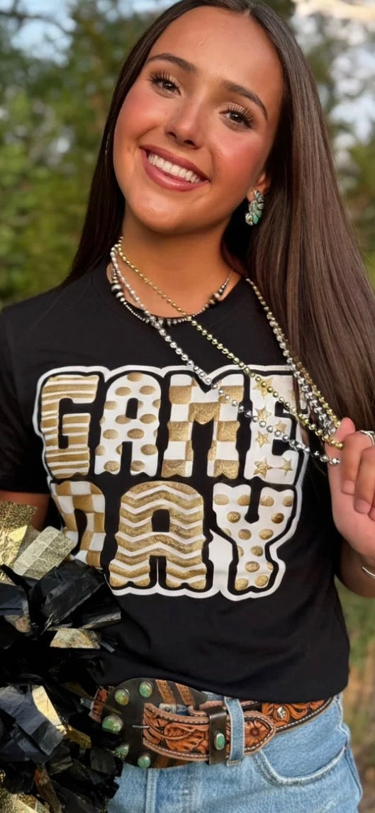 Funky Game Day Tee with Glitter Puff