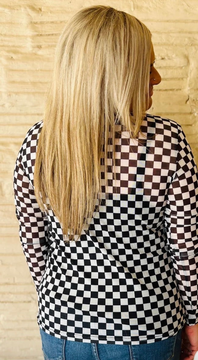 Checkered Sheet Mock Neck
