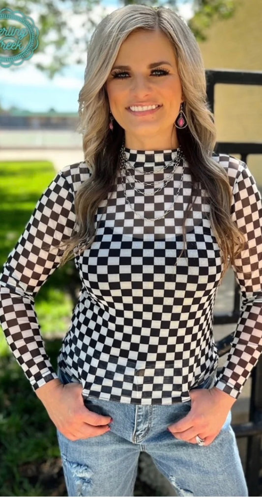 Checkered Sheet Mock Neck