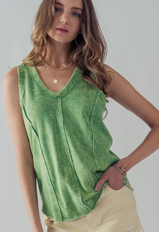 Terry washed green tank top