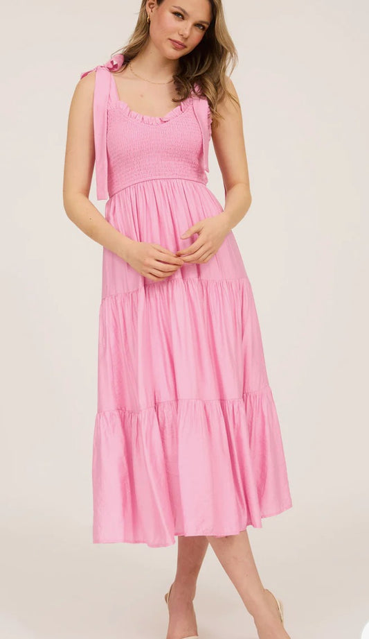 Sweetheart smocked tiered maxi dress