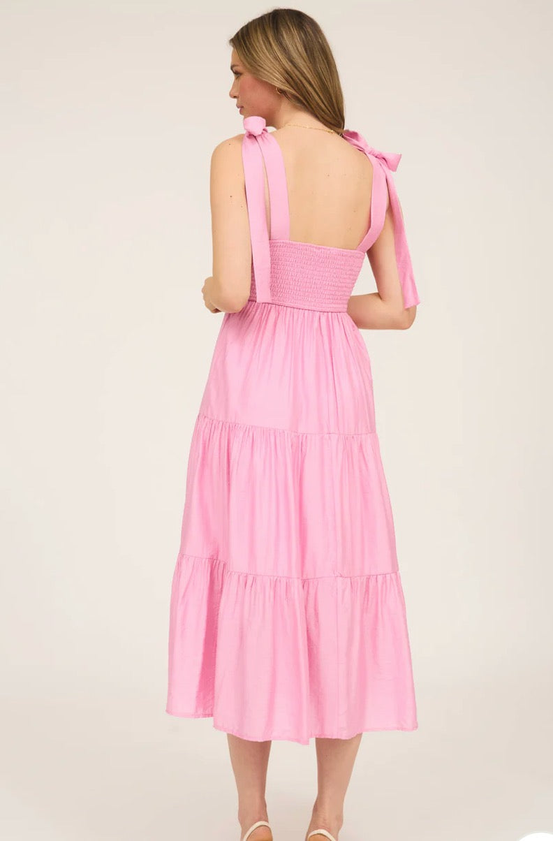 Sweetheart smocked tiered maxi dress