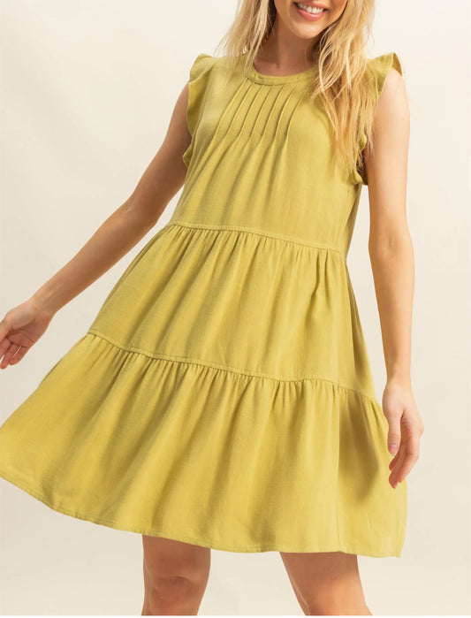 Flutter sleeve tiered mini dress