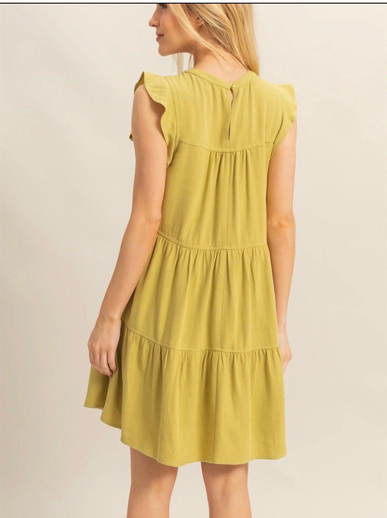 Flutter sleeve tiered mini dress