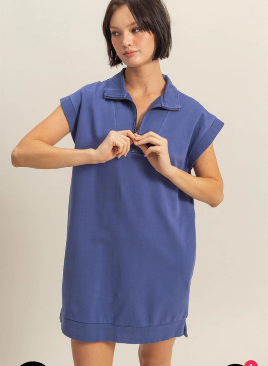 Half zip mini dress W/ pockets