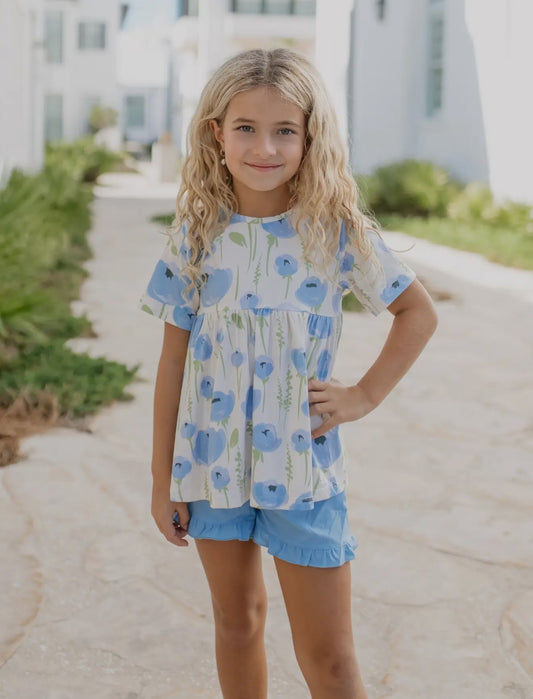 Girls periwinkle floral short set