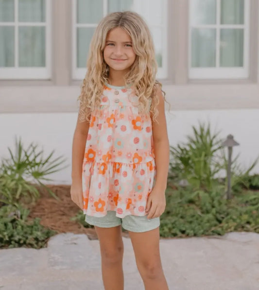 Girls retro flower flower short set