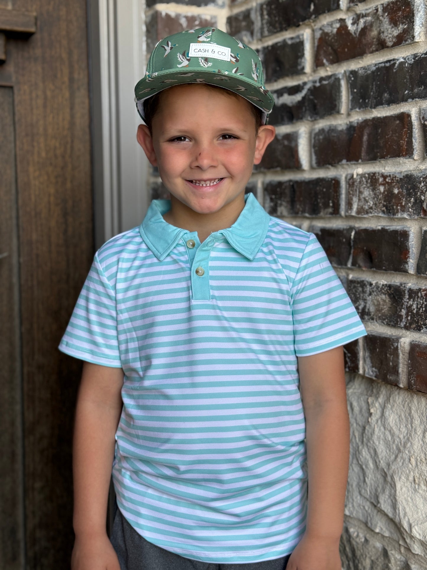 Boys mint stripe polo
