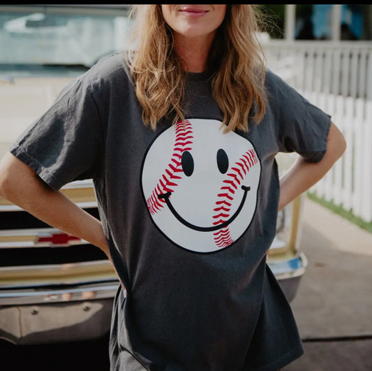 Baseball happy face graphic tee