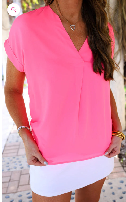 Neon pink woven top