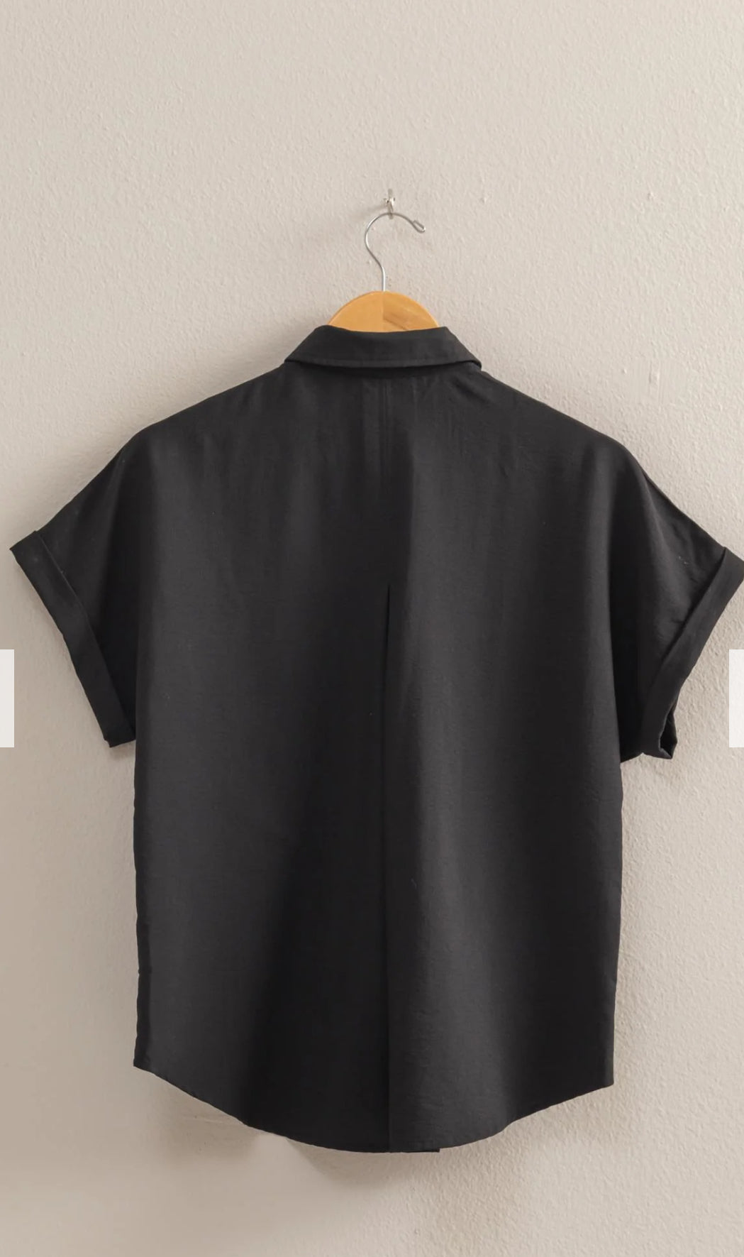 Black collared button woven top