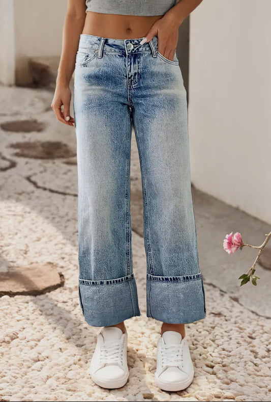 Dark Wash Cuff Jeans