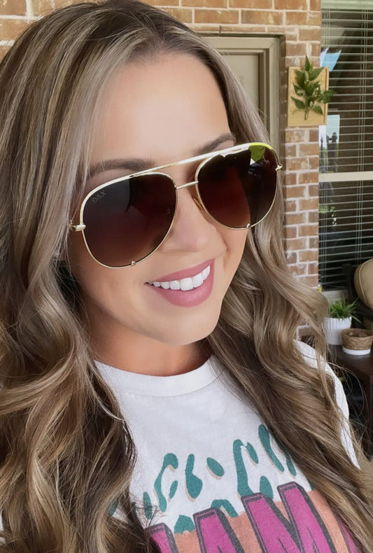 Gold Classic Aviators In Brown DAX Sunglasses