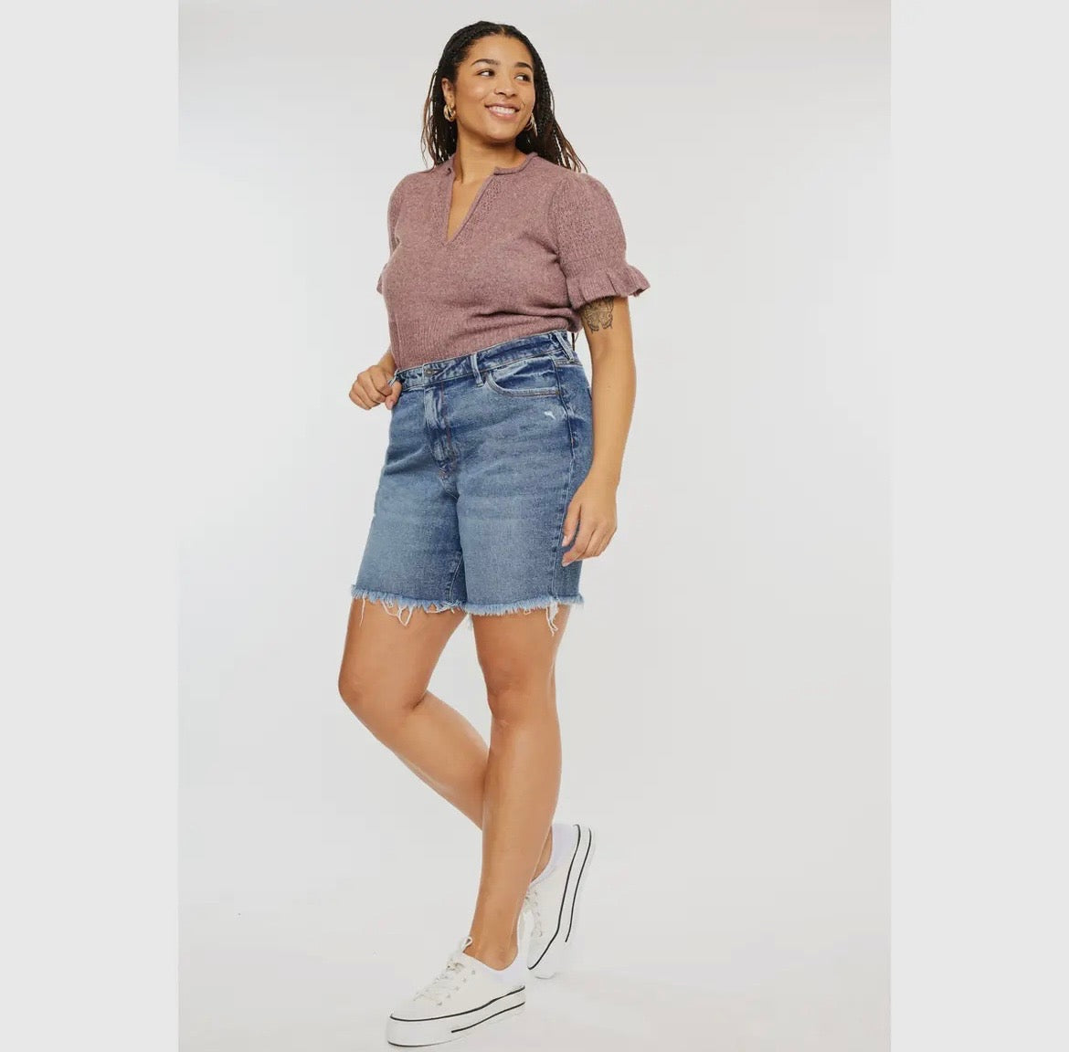 Plus Size Dark Wash Distressed KanCan Denim Shorts