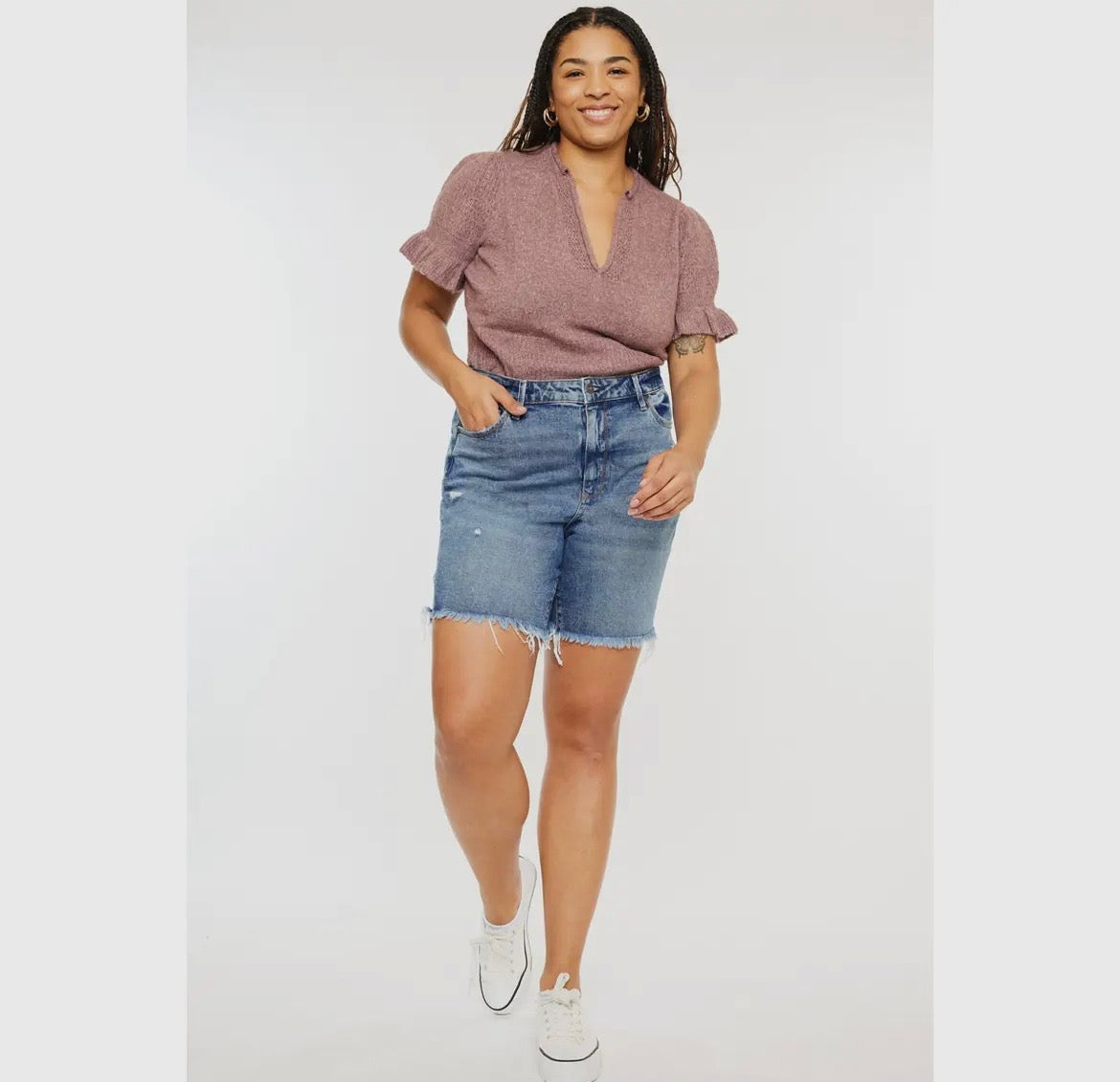 Plus Size Dark Wash Distressed KanCan Denim Shorts