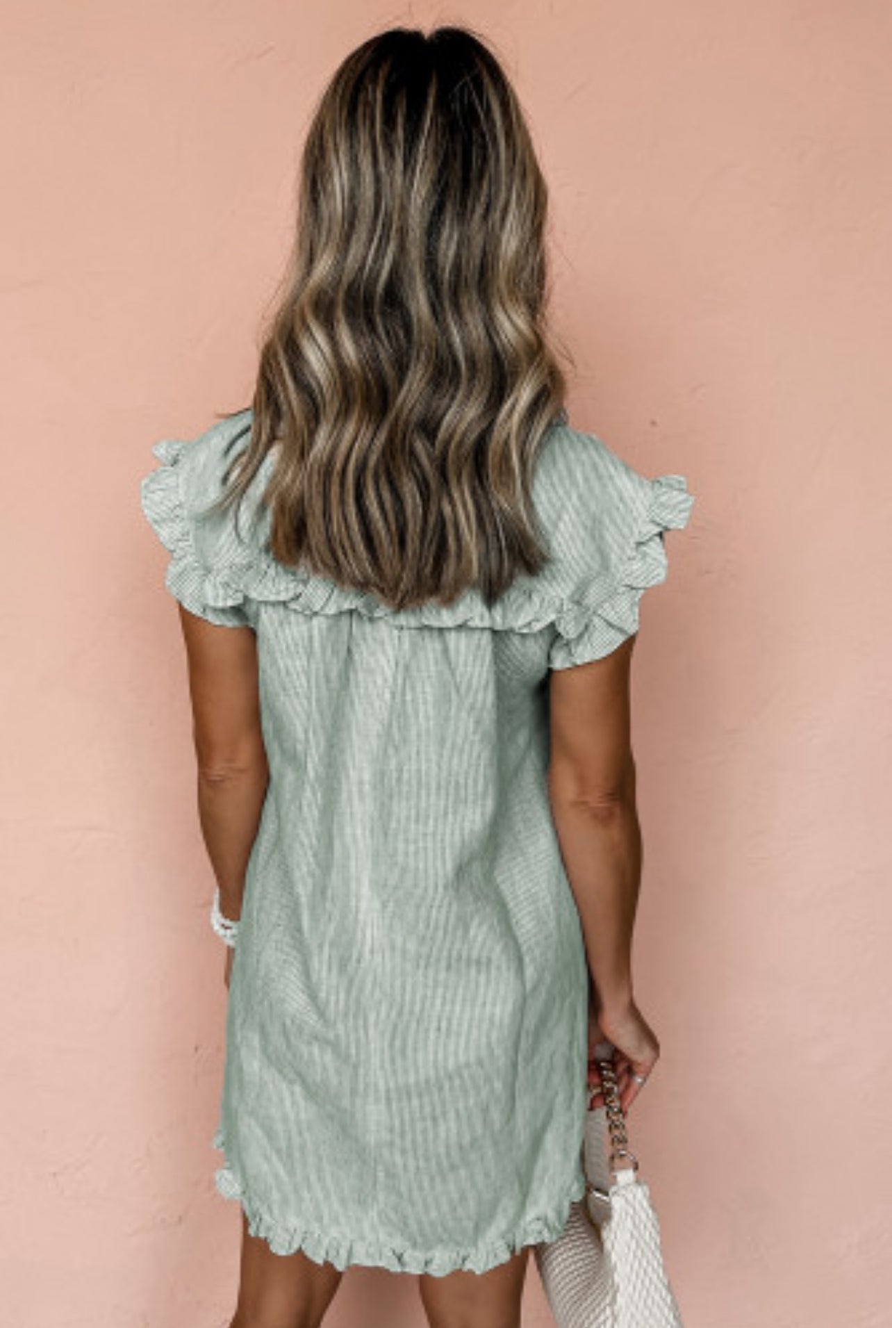 Green Stripe Ruffle Dress