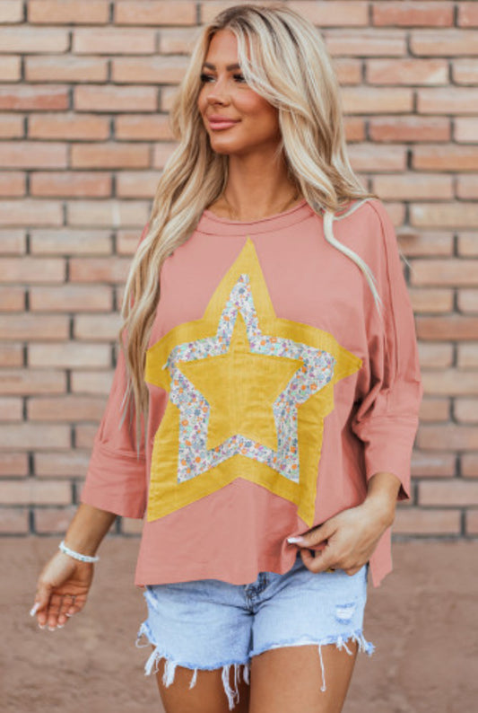 Rose Floral Star Patch Blouse