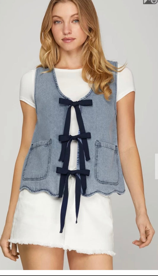 Denim Bow Tie Vest