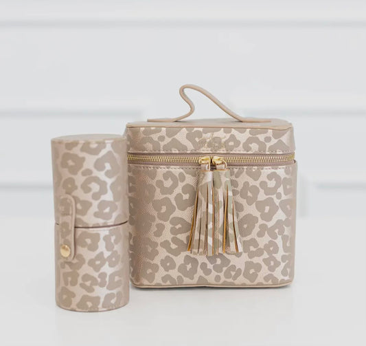 Hollis Leopard Lux Mini Makeup Bag & Brush Case