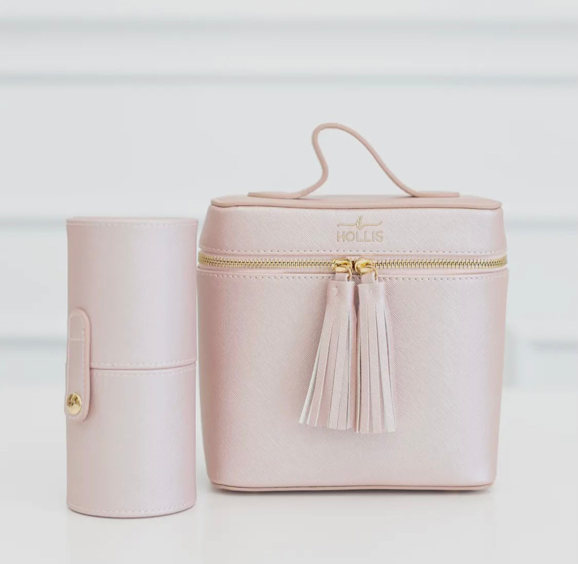 Hollis Pink Lux Mini Makeup Bag & Brush Case