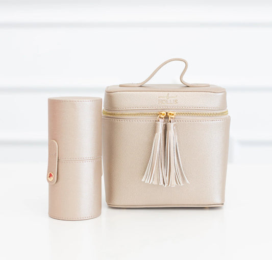 Hollis Rose Gold Lux Mini Makeup Bag & Brush Case