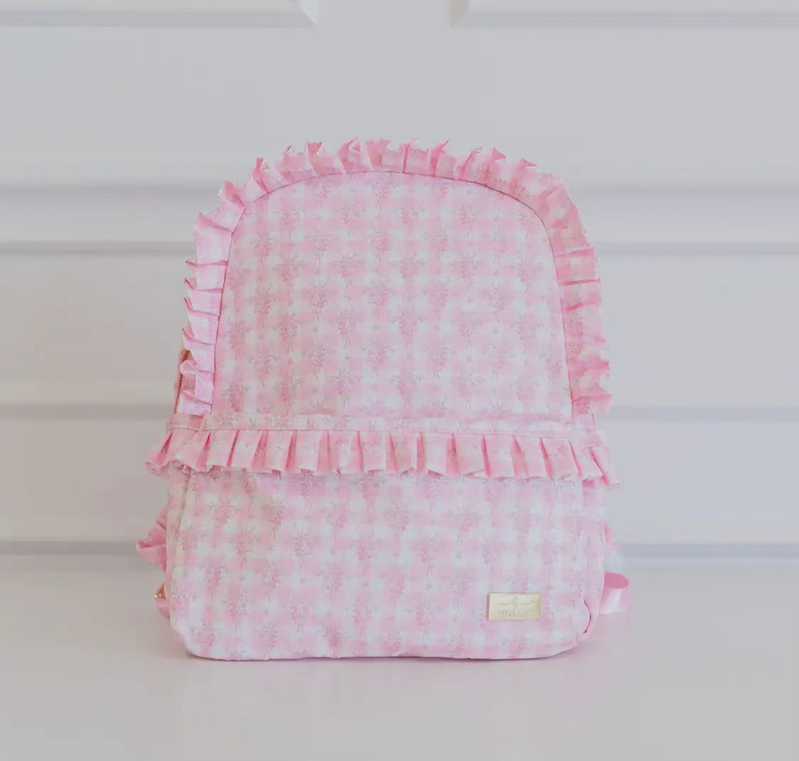 Hollis Pink Floral Ruffle Backpack