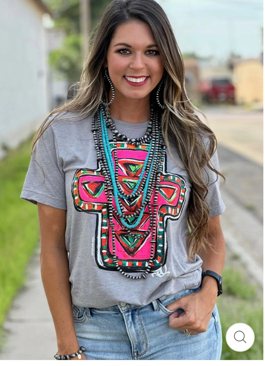 Callie’s Pink Cross Grey Graphic Tee by Texas True Threads