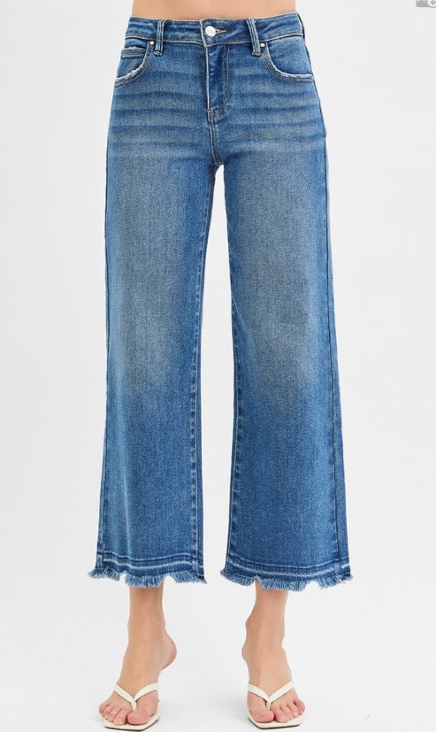 MID RISE RISEN CROP WIDE JEANS