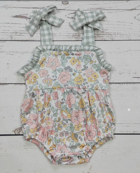 Baby girl checkered flower romper